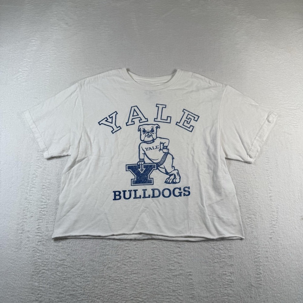 Yale Bulldogs Cropped Shirt Mens Medium White NCAA College Graphic Tee T-Shirt‎